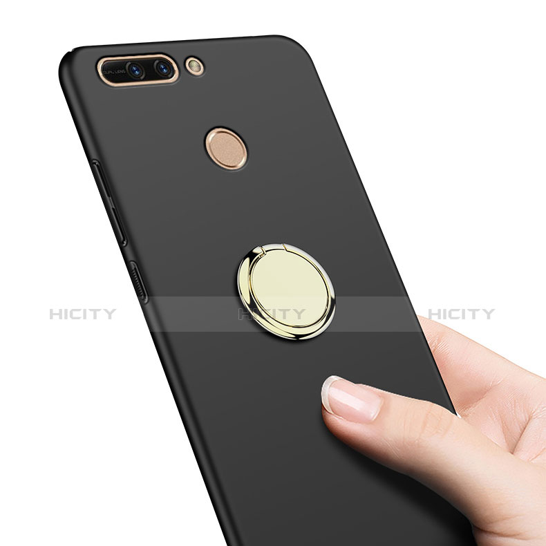 Handyhülle Hülle Kunststoff Schutzhülle Matt mit Fingerring Ständer A02 für Huawei Honor V9 Schwarz groß