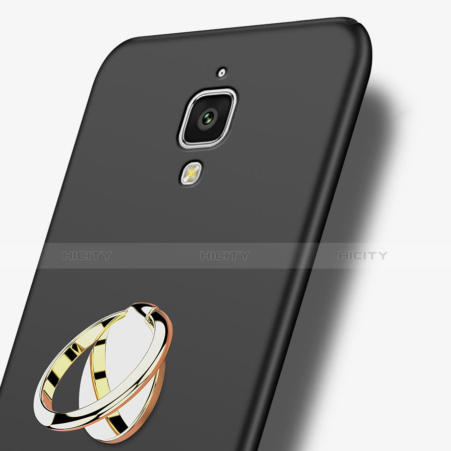 Handyhülle Hülle Kunststoff Schutzhülle Matt mit Fingerring Ständer A02 für Xiaomi Mi 4 Schwarz groß