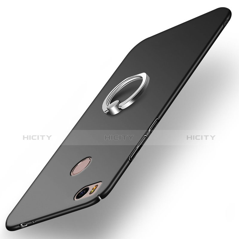 Handyhülle Hülle Kunststoff Schutzhülle Matt mit Fingerring Ständer A02 für Xiaomi Mi 4S Schwarz groß