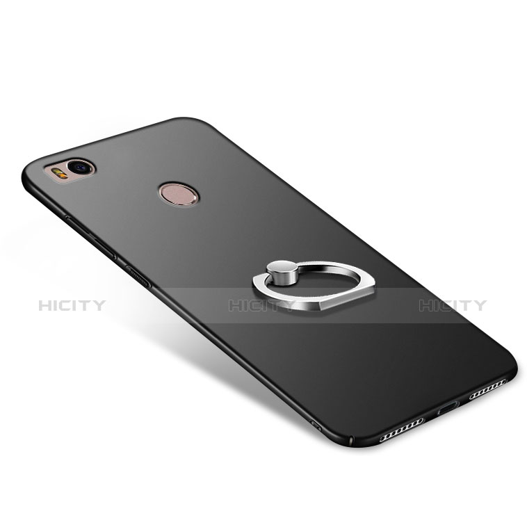 Handyhülle Hülle Kunststoff Schutzhülle Matt mit Fingerring Ständer A02 für Xiaomi Mi 4S Schwarz groß