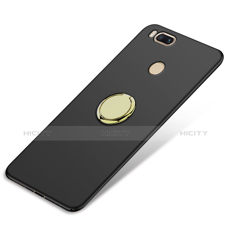 Handyhülle Hülle Kunststoff Schutzhülle Matt mit Fingerring Ständer A02 für Xiaomi Mi A1 Schwarz groß