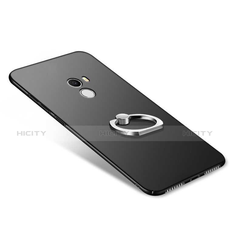 Handyhülle Hülle Kunststoff Schutzhülle Matt mit Fingerring Ständer A02 für Xiaomi Mi Mix Schwarz groß