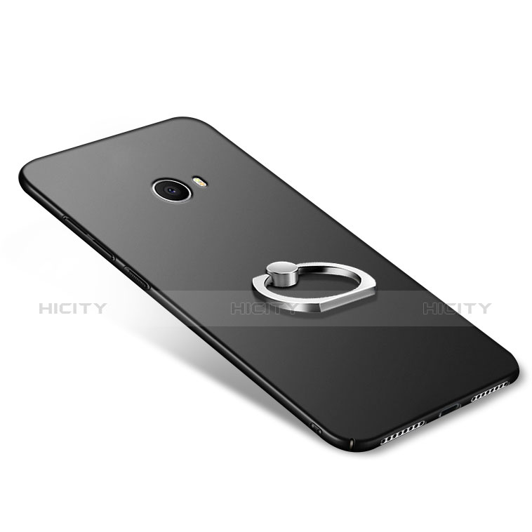 Handyhülle Hülle Kunststoff Schutzhülle Matt mit Fingerring Ständer A02 für Xiaomi Mi Note 2 Special Edition Schwarz groß