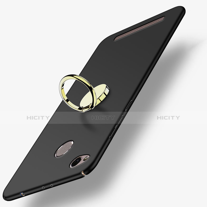 Handyhülle Hülle Kunststoff Schutzhülle Matt mit Fingerring Ständer A02 für Xiaomi Redmi 3 Pro Schwarz Plus