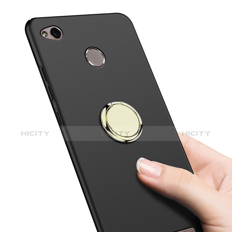 Handyhülle Hülle Kunststoff Schutzhülle Matt mit Fingerring Ständer A02 für Xiaomi Redmi 3 Pro Schwarz groß