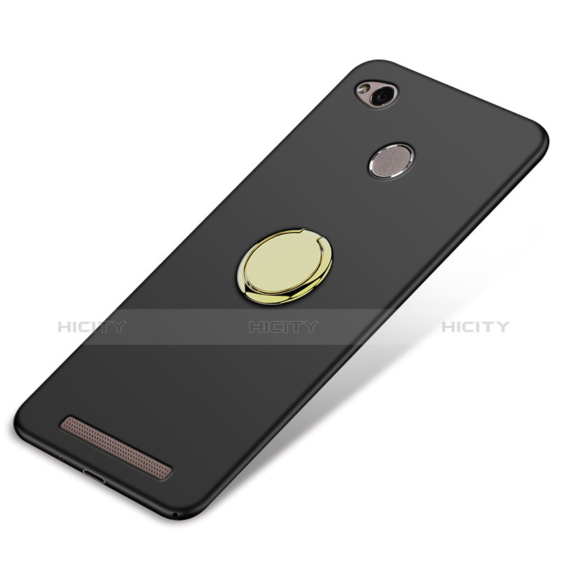Handyhülle Hülle Kunststoff Schutzhülle Matt mit Fingerring Ständer A02 für Xiaomi Redmi 3 Pro Schwarz groß