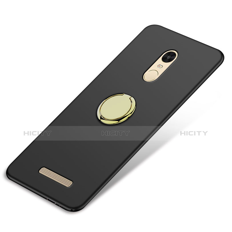 Handyhülle Hülle Kunststoff Schutzhülle Matt mit Fingerring Ständer A02 für Xiaomi Redmi Note 3 Pro Schwarz