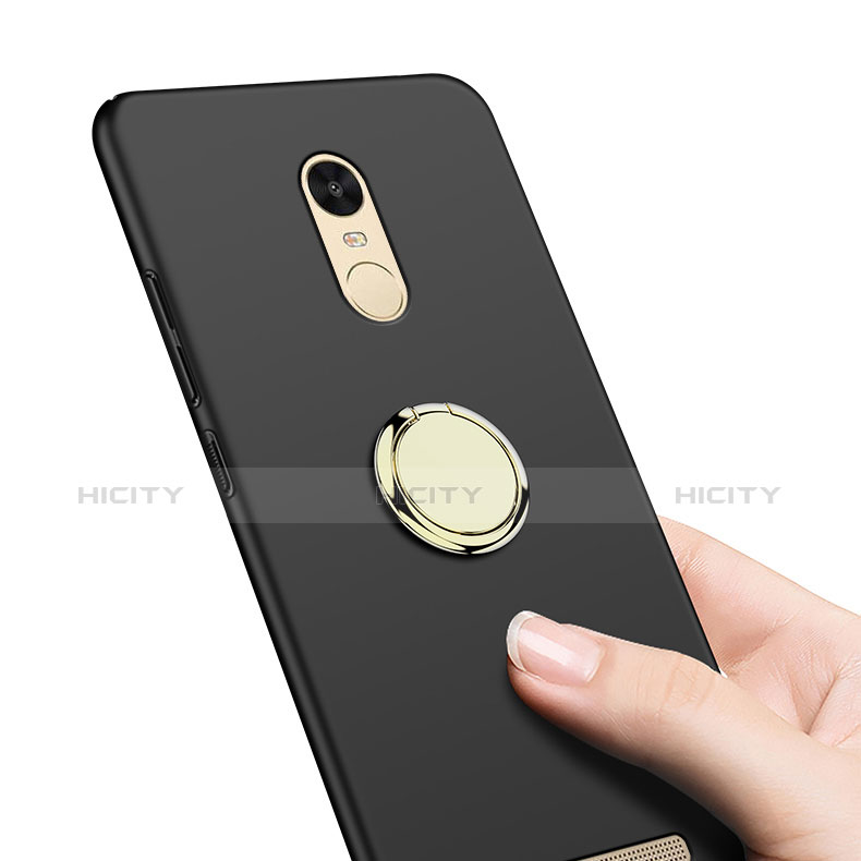 Handyhülle Hülle Kunststoff Schutzhülle Matt mit Fingerring Ständer A02 für Xiaomi Redmi Note 3 Schwarz groß