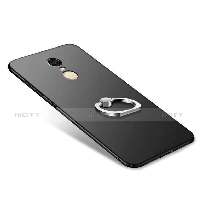 Handyhülle Hülle Kunststoff Schutzhülle Matt mit Fingerring Ständer A02 für Xiaomi Redmi Note 4X High Edition Schwarz groß