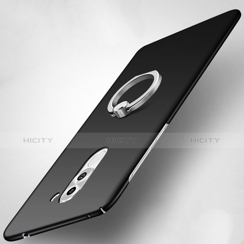 Handyhülle Hülle Kunststoff Schutzhülle Matt mit Fingerring Ständer A03 für Huawei Honor 6X Schwarz groß