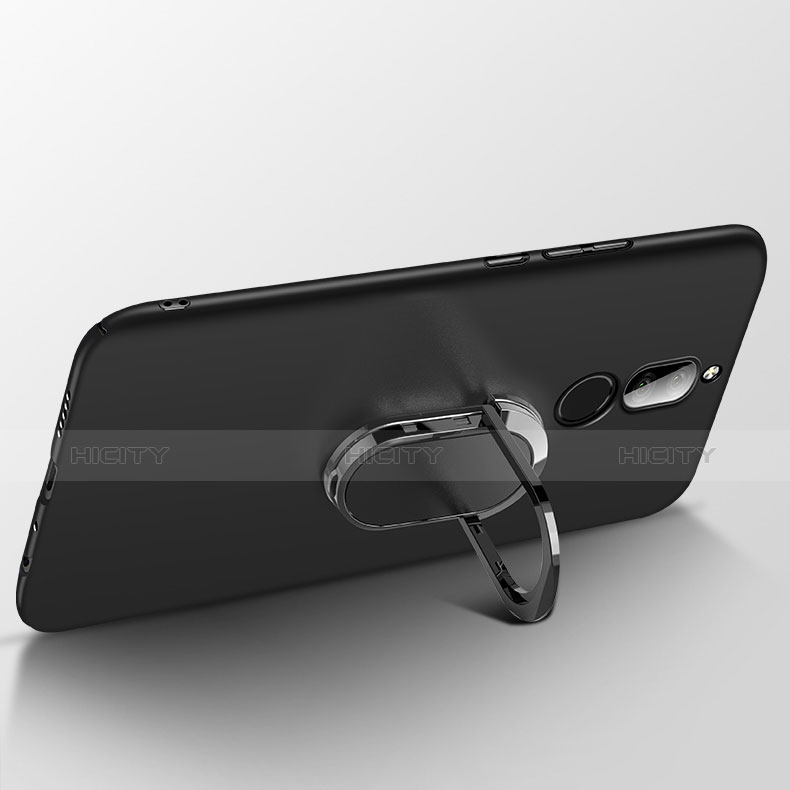 Handyhülle Hülle Kunststoff Schutzhülle Matt mit Fingerring Ständer A03 für Huawei Rhone Schwarz groß