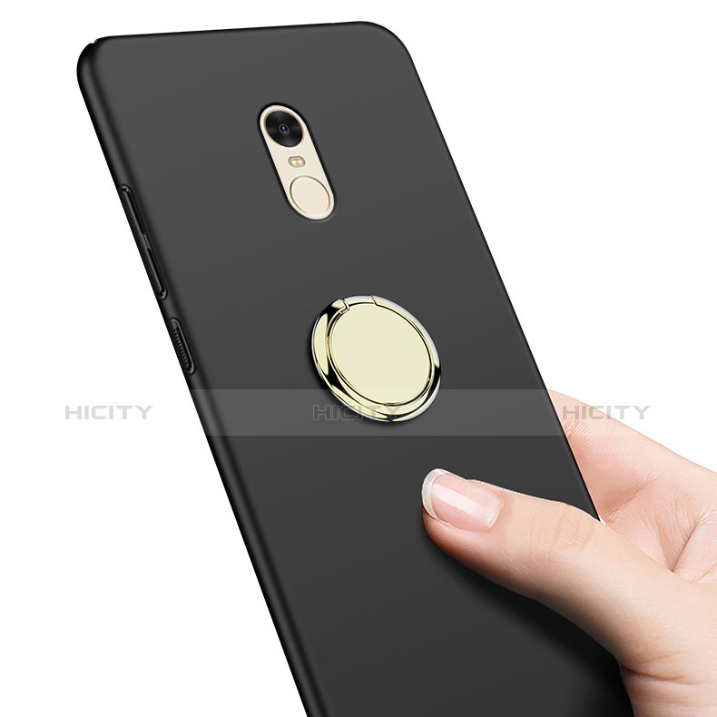 Handyhülle Hülle Kunststoff Schutzhülle Matt mit Fingerring Ständer A03 für Xiaomi Redmi Note 4 Schwarz groß