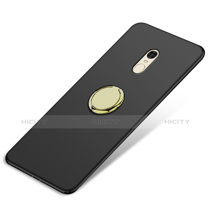 Handyhülle Hülle Kunststoff Schutzhülle Matt mit Fingerring Ständer A03 für Xiaomi Redmi Note 4 Schwarz groß