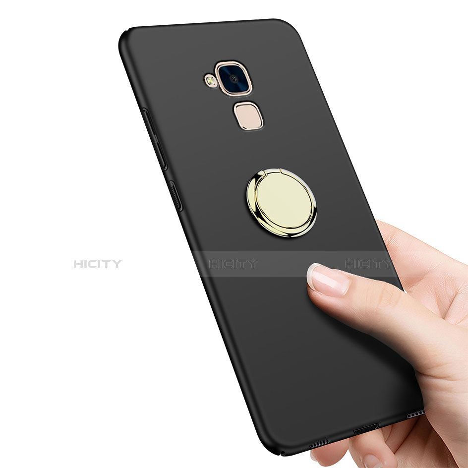 Handyhülle Hülle Kunststoff Schutzhülle Matt mit Fingerring Ständer A04 für Huawei GR5 Mini Schwarz groß