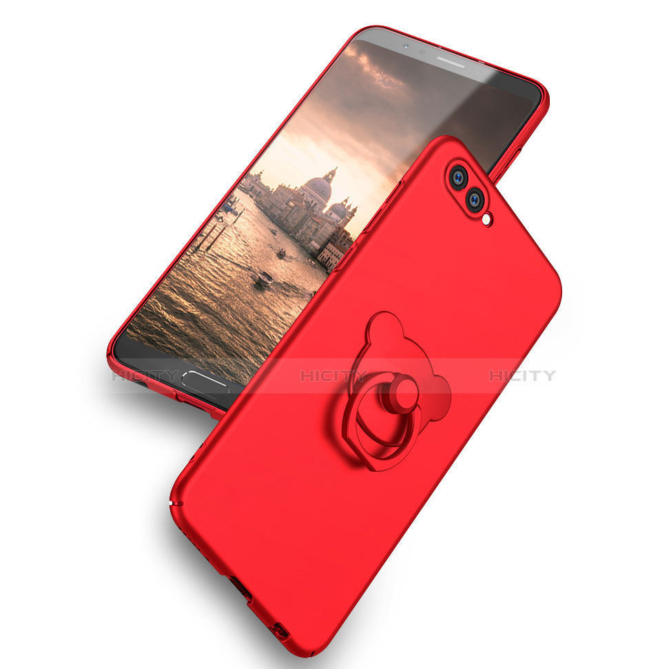 Handyhülle Hülle Kunststoff Schutzhülle Matt mit Fingerring Ständer A04 für Huawei Honor View 10 Rot groß