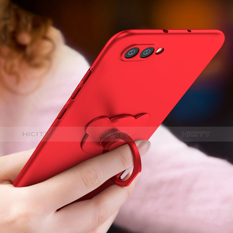 Handyhülle Hülle Kunststoff Schutzhülle Matt mit Fingerring Ständer A04 für Huawei Honor View 10 Rot groß