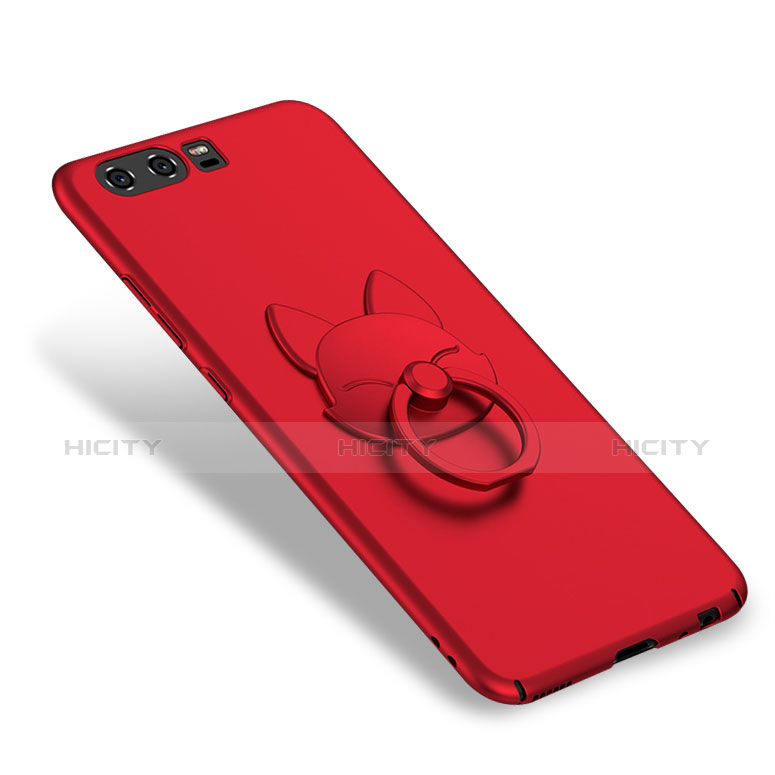 Handyhülle Hülle Kunststoff Schutzhülle Matt mit Fingerring Ständer A04 für Huawei P10 Rot