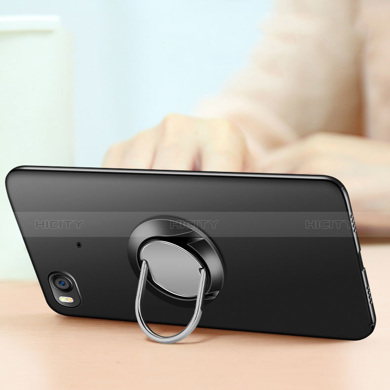 Handyhülle Hülle Kunststoff Schutzhülle Matt mit Fingerring Ständer A04 für Xiaomi Mi 5S 4G Schwarz groß