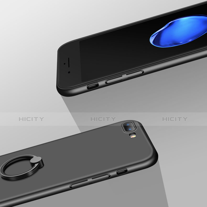 Handyhülle Hülle Kunststoff Schutzhülle Matt mit Fingerring Ständer A05 für Apple iPhone 8 Plus Schwarz