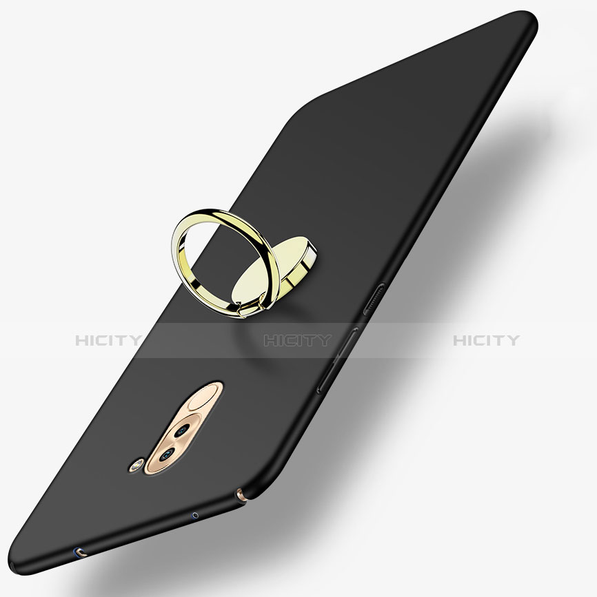 Handyhülle Hülle Kunststoff Schutzhülle Matt mit Fingerring Ständer A05 für Huawei Honor 6X Schwarz Plus