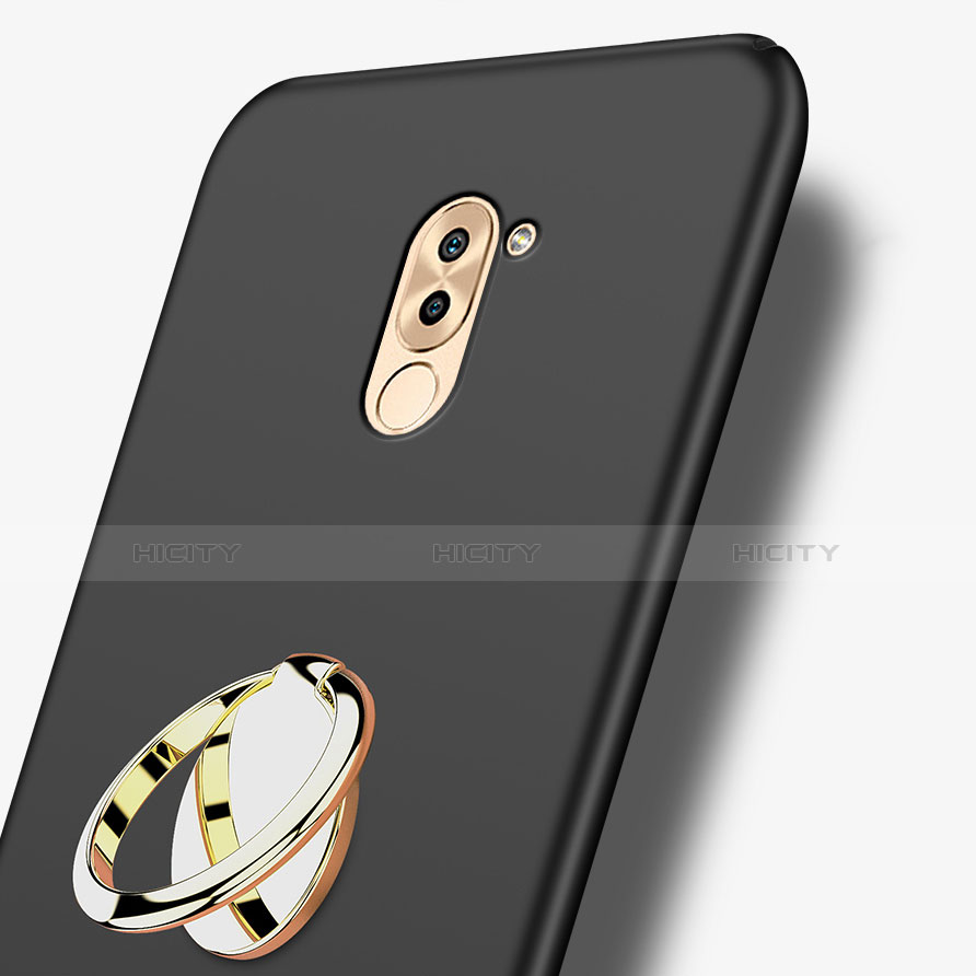 Handyhülle Hülle Kunststoff Schutzhülle Matt mit Fingerring Ständer A05 für Huawei Honor 6X Schwarz groß