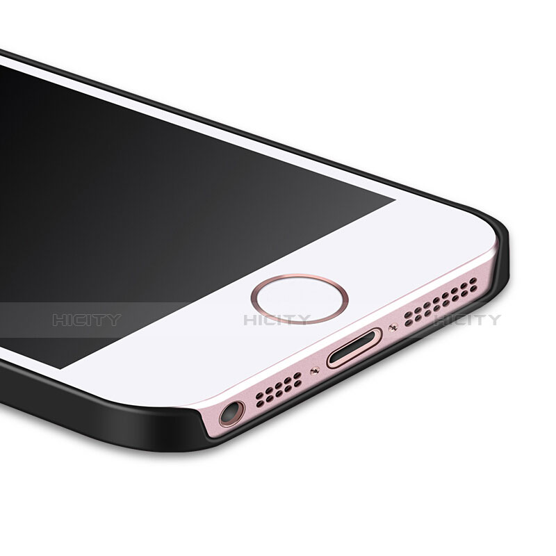 Handyhülle Hülle Kunststoff Schutzhülle Matt mit Fingerring Ständer für Apple iPhone 5 Schwarz groß