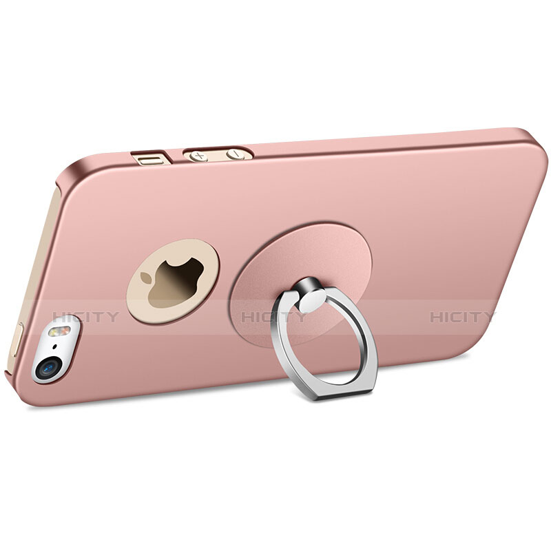 Handyhülle Hülle Kunststoff Schutzhülle Matt mit Fingerring Ständer für Apple iPhone 5S Rosa groß