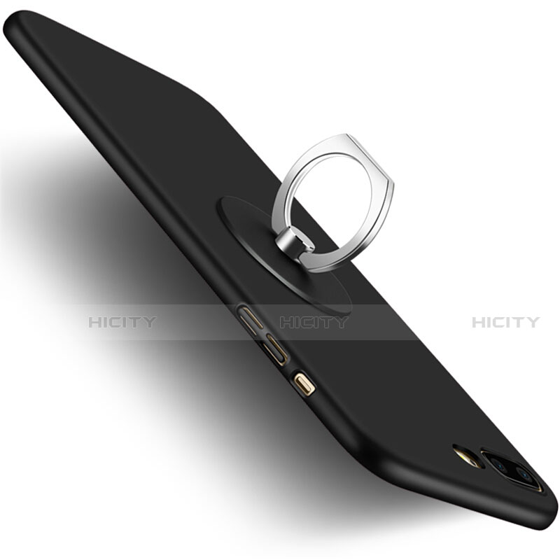 Handyhülle Hülle Kunststoff Schutzhülle Matt mit Fingerring Ständer für Apple iPhone SE (2020) Schwarz Plus