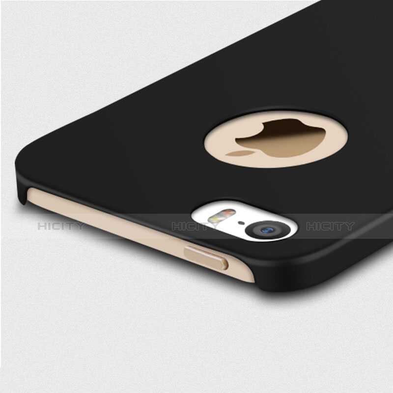 Handyhülle Hülle Kunststoff Schutzhülle Matt mit Fingerring Ständer für Apple iPhone SE Schwarz groß
