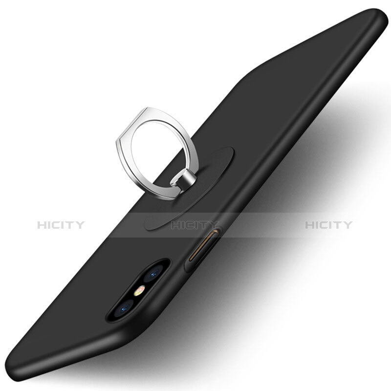 Handyhülle Hülle Kunststoff Schutzhülle Matt mit Fingerring Ständer für Apple iPhone X Schwarz Plus