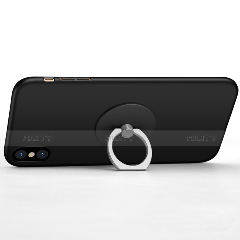 Handyhülle Hülle Kunststoff Schutzhülle Matt mit Fingerring Ständer für Apple iPhone X Schwarz groß