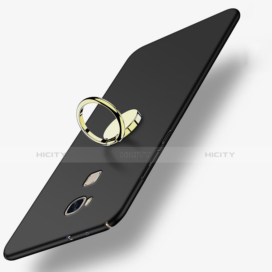 Handyhülle Hülle Kunststoff Schutzhülle Matt mit Fingerring Ständer für Huawei GR5 Schwarz Plus