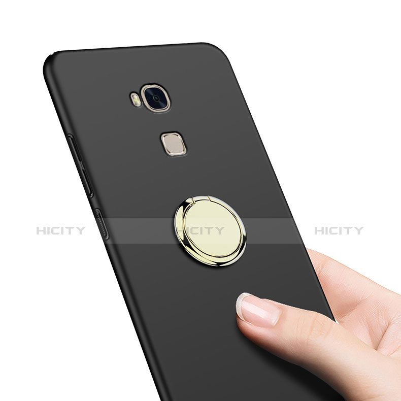 Handyhülle Hülle Kunststoff Schutzhülle Matt mit Fingerring Ständer für Huawei GR5 Schwarz groß