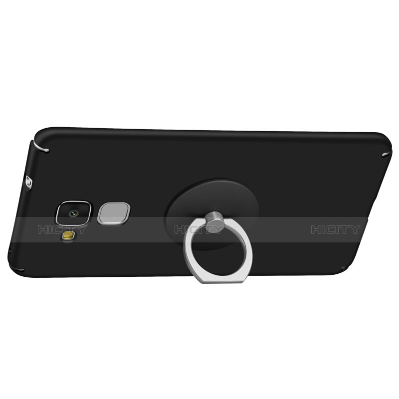 Handyhülle Hülle Kunststoff Schutzhülle Matt mit Fingerring Ständer für Huawei Honor 5C Schwarz groß