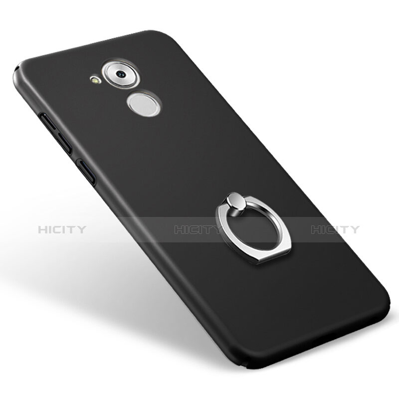 Handyhülle Hülle Kunststoff Schutzhülle Matt mit Fingerring Ständer für Huawei Honor 6C Schwarz Plus