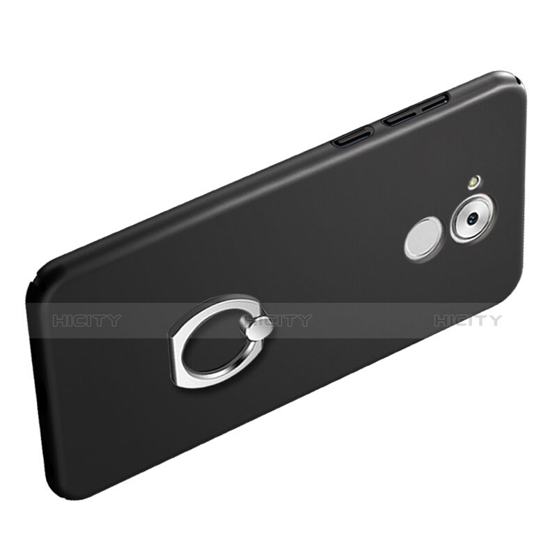 Handyhülle Hülle Kunststoff Schutzhülle Matt mit Fingerring Ständer für Huawei Honor 6C Schwarz groß