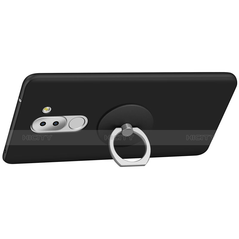Handyhülle Hülle Kunststoff Schutzhülle Matt mit Fingerring Ständer für Huawei Honor 6X Pro Schwarz