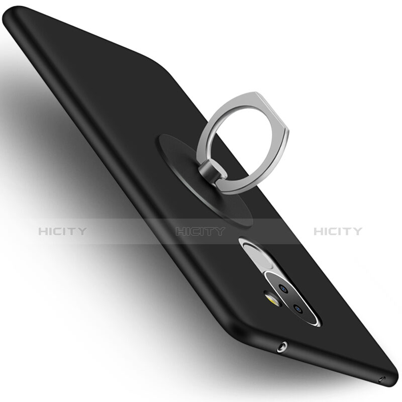 Handyhülle Hülle Kunststoff Schutzhülle Matt mit Fingerring Ständer für Huawei Honor 6X Schwarz
