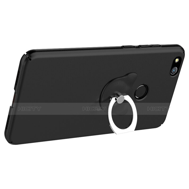 Handyhülle Hülle Kunststoff Schutzhülle Matt mit Fingerring Ständer für Huawei Honor 8 Lite Schwarz groß