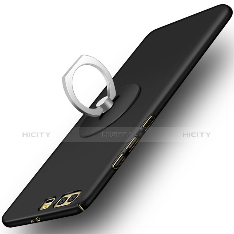 Handyhülle Hülle Kunststoff Schutzhülle Matt mit Fingerring Ständer für Huawei Honor 9 Schwarz Plus