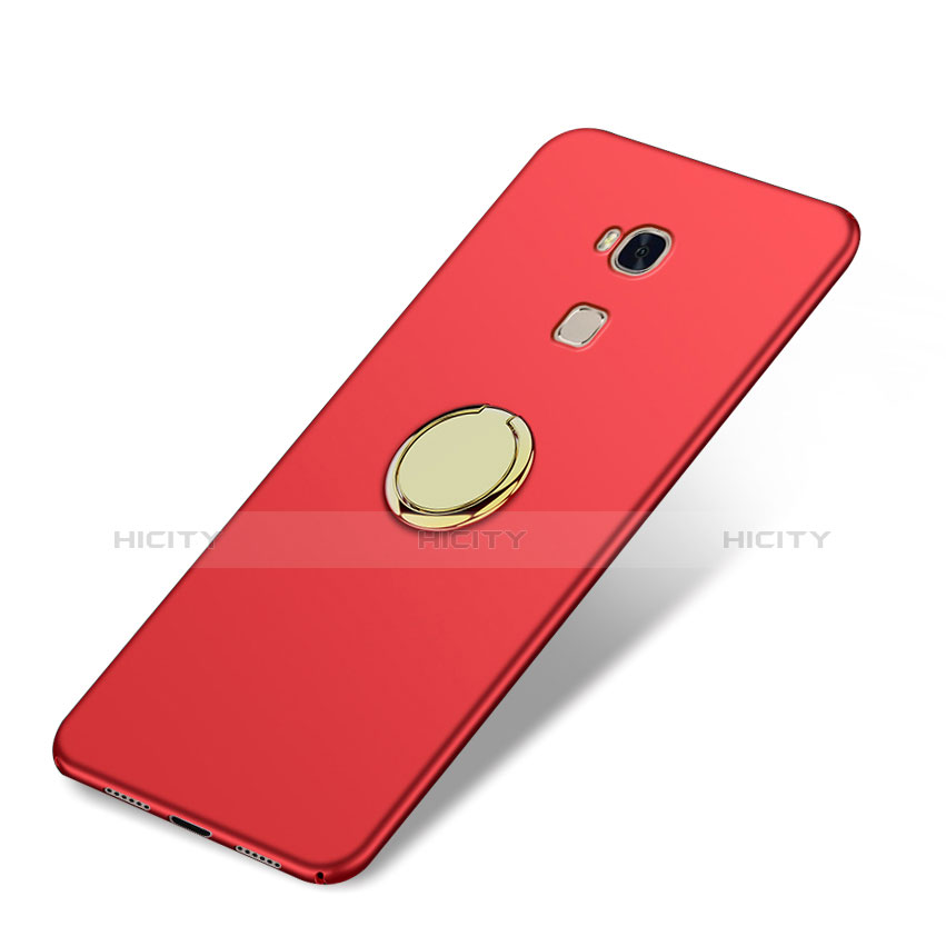 Handyhülle Hülle Kunststoff Schutzhülle Matt mit Fingerring Ständer für Huawei Honor Play 5X Rot groß