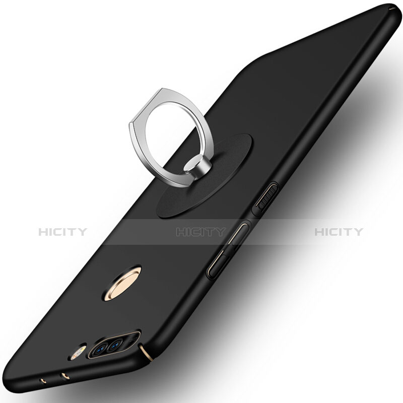 Handyhülle Hülle Kunststoff Schutzhülle Matt mit Fingerring Ständer für Huawei Honor V9 Schwarz