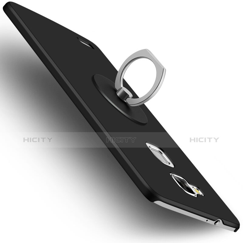 Handyhülle Hülle Kunststoff Schutzhülle Matt mit Fingerring Ständer für Huawei Mate 7 Schwarz Plus