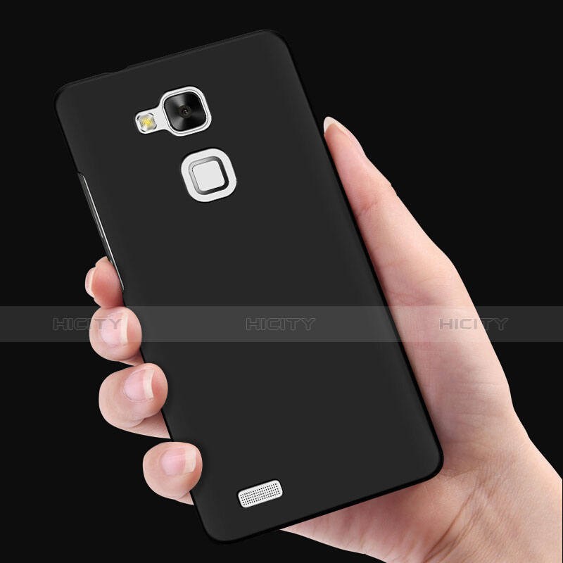 Handyhülle Hülle Kunststoff Schutzhülle Matt mit Fingerring Ständer für Huawei Mate 7 Schwarz groß