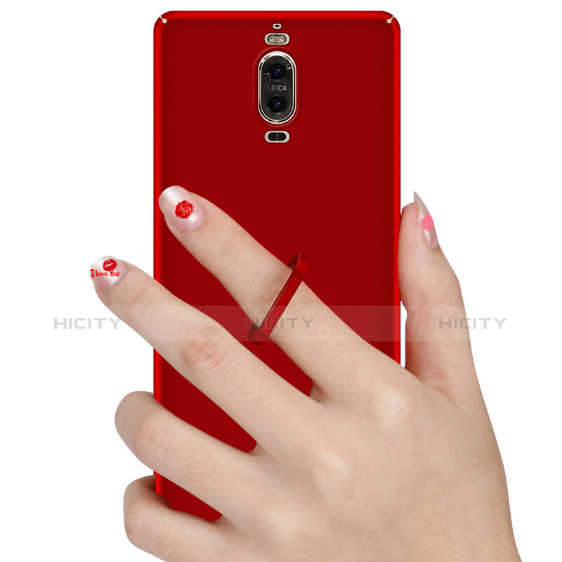 Handyhülle Hülle Kunststoff Schutzhülle Matt mit Fingerring Ständer für Huawei Mate 9 Pro Rot groß
