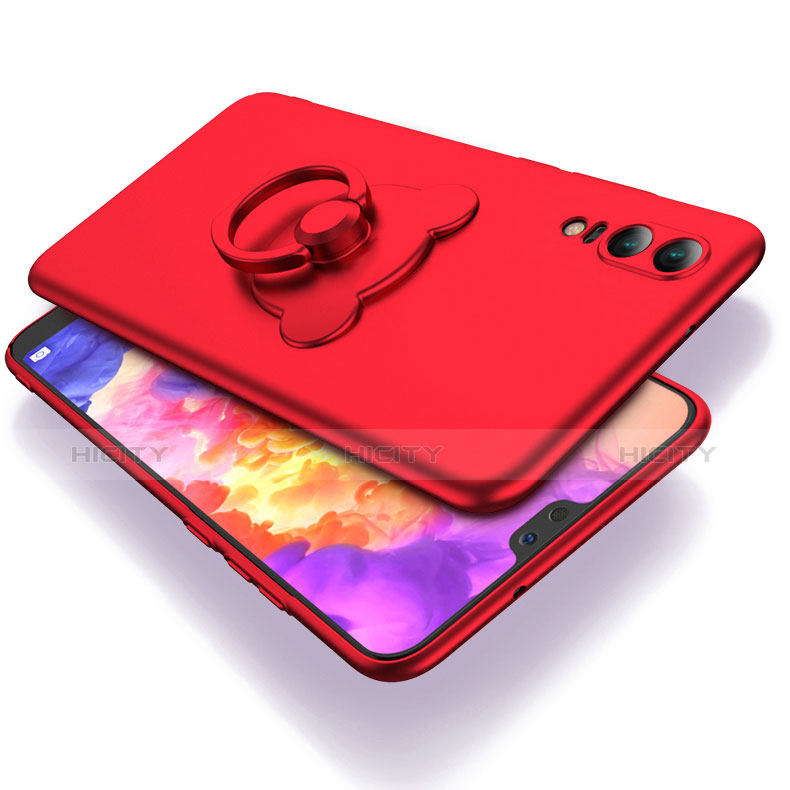 Handyhülle Hülle Kunststoff Schutzhülle Matt mit Fingerring Ständer für Huawei P20 Rot