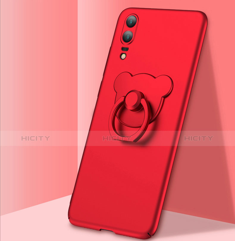 Handyhülle Hülle Kunststoff Schutzhülle Matt mit Fingerring Ständer für Huawei P20 Rot