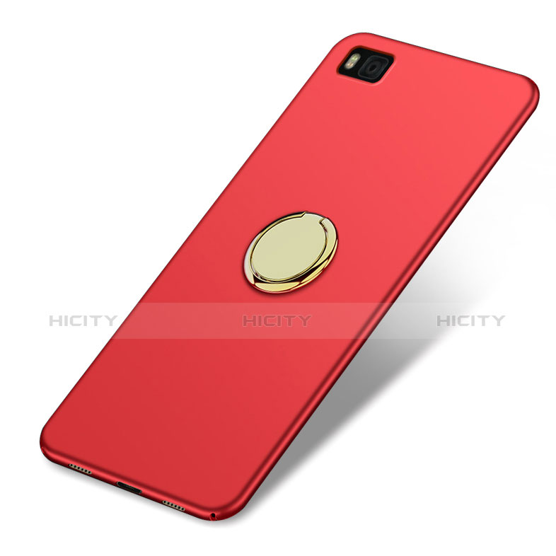 Handyhülle Hülle Kunststoff Schutzhülle Matt mit Fingerring Ständer für Huawei P8 Rot