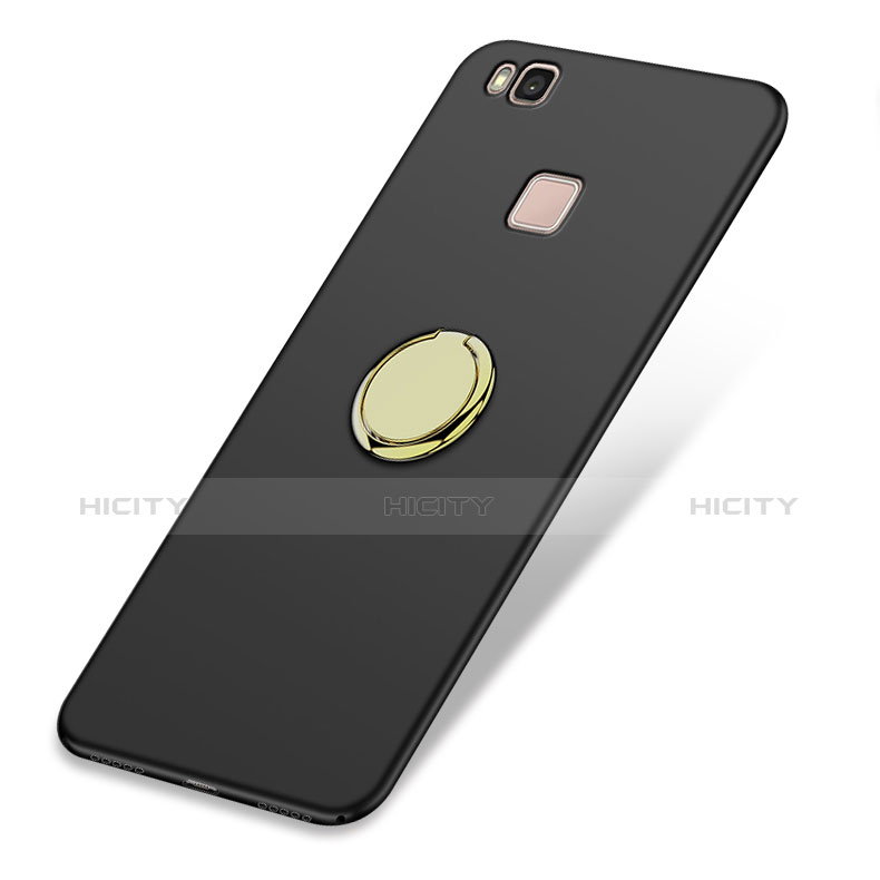 Handyhülle Hülle Kunststoff Schutzhülle Matt mit Fingerring Ständer für Huawei P9 Lite Schwarz groß