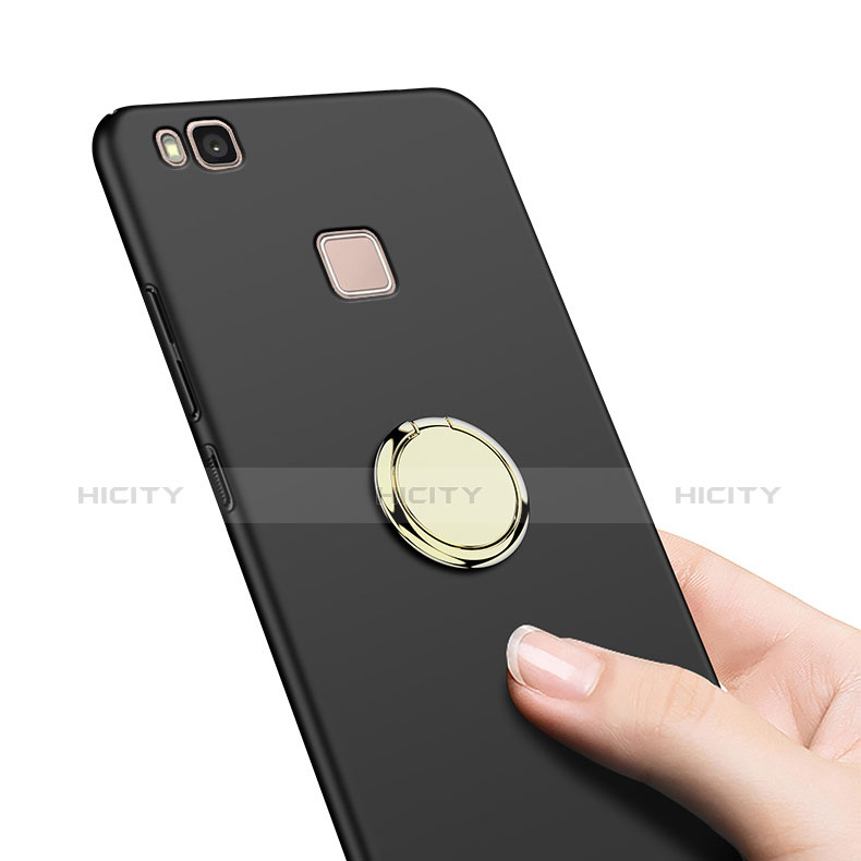 Handyhülle Hülle Kunststoff Schutzhülle Matt mit Fingerring Ständer für Huawei P9 Lite Schwarz groß